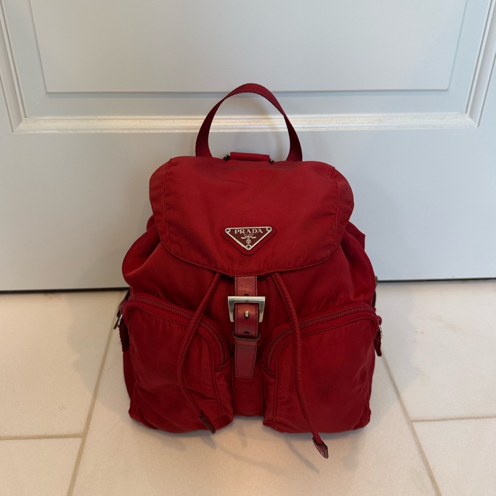 VINTAGE Authentic Red Prada Nylon Backpack